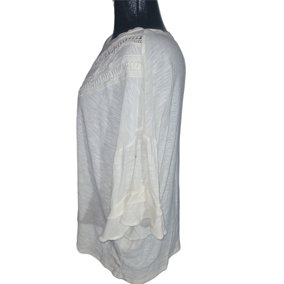 Philosophy White Ruffled Short Sleeve with Lace Cutout Neckline 2X - Picture 4 of 6